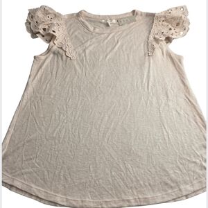 NWT Maurices L Oatmeal Eyelet Cap Sleeve Top CH-2659